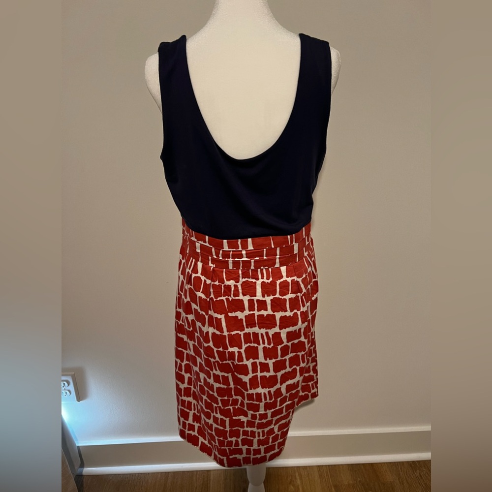 Boden Women’s Navy Blue Fit & Flare Dress W/ Red Brick Skirt Size US 12L - Picture 2 of 8